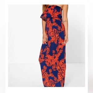 Boohoo Floral Tropical Maxi Dress Off The Shoulder